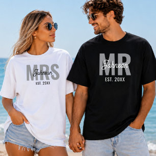 Personalised Mr and Mrs Matching Couple Wedding T-Shirt