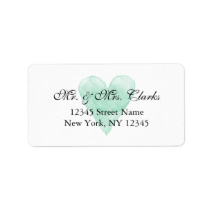 Personalised mr and mrs mint heart address labels
