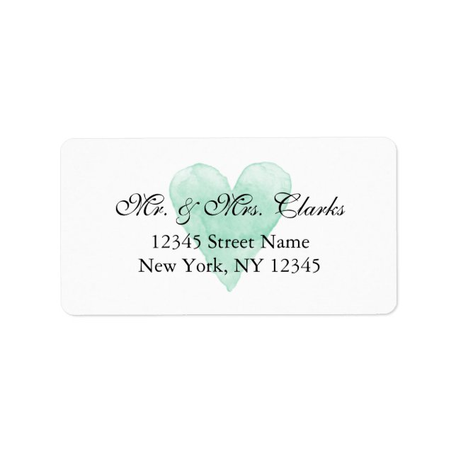 Personalised mr and mrs mint heart address labels (Front)