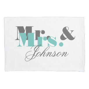 Personalised mr and mrs pillowcase for newly weds