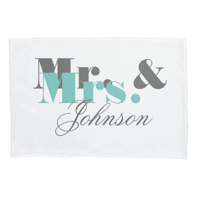 Personalised mr and mrs pillowcase for newly weds (Front)