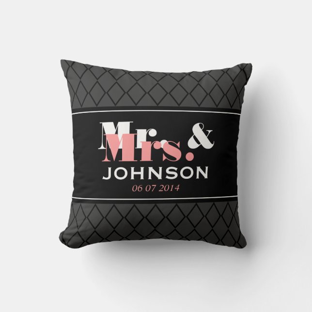 Personalised Mr and Mrs throw pillow elegant style (Front)