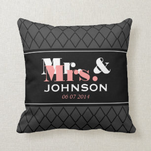 Personalised Mr and Mrs throw pillow elegant style