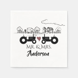 Personalised Mr and Mrs Tractor Couple Farm LOVE Napkin