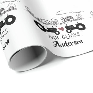 Personalised Mr and Mrs Tractor Couple Farm LOVE Wrapping Paper