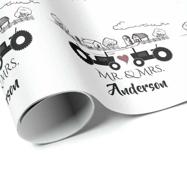 Personalised Mr and Mrs Tractor Couple Farm LOVE Wrapping Paper (Roll Corner)
