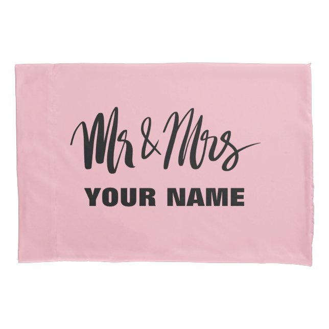 Personalised mr and mrs typography newly weds pillowcase (Front)