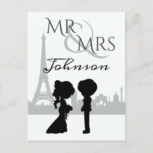 Personalised Mr and Mrs Wedding Eiffel Tower Postcard (Front)