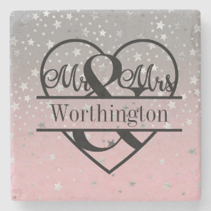 Personalised Mr and Mrs Wedding Newly Married Gift Stone Coaster