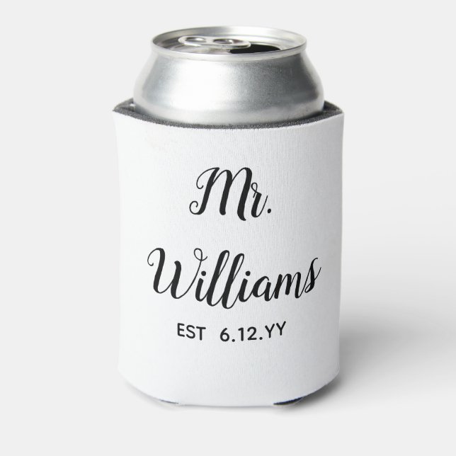 Personalised Mr Est Your Date Groom Gift Custom Can Cooler (Can Back)