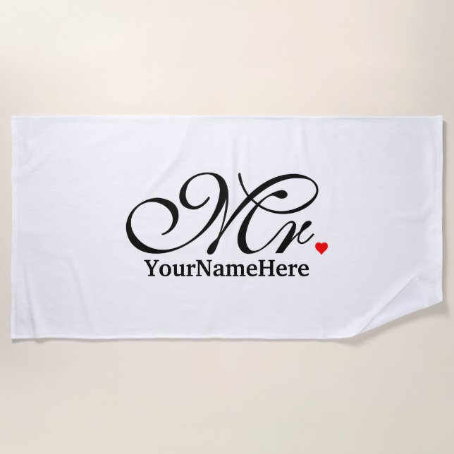 Personalised Mr. Husband Groom His Hers Newly Weds Beach Towel (Front)