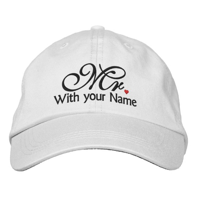 Personalised Mr. Husband Groom His Hers Newly Weds Embroidered Hat (Front)