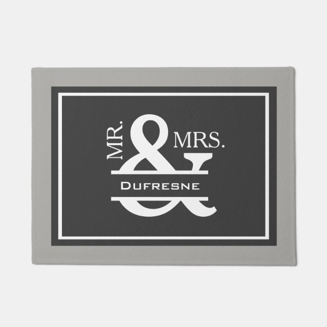 Personalised Mr & Mrs Grey Welcome Doormat (Front)