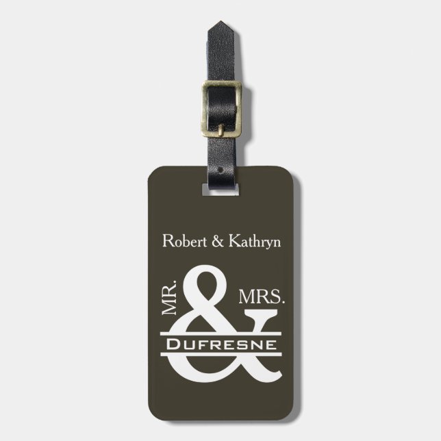Personalised Mr & Mrs Khaki Luggage Tag (Front Vertical)