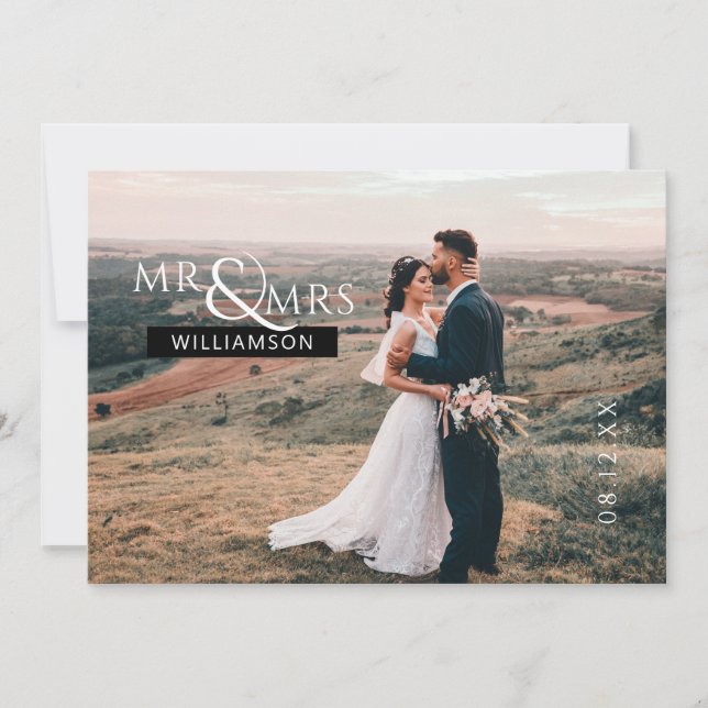 Personalised Mr & Mrs Monogram Wedding Photo  Thank You Card (Front)