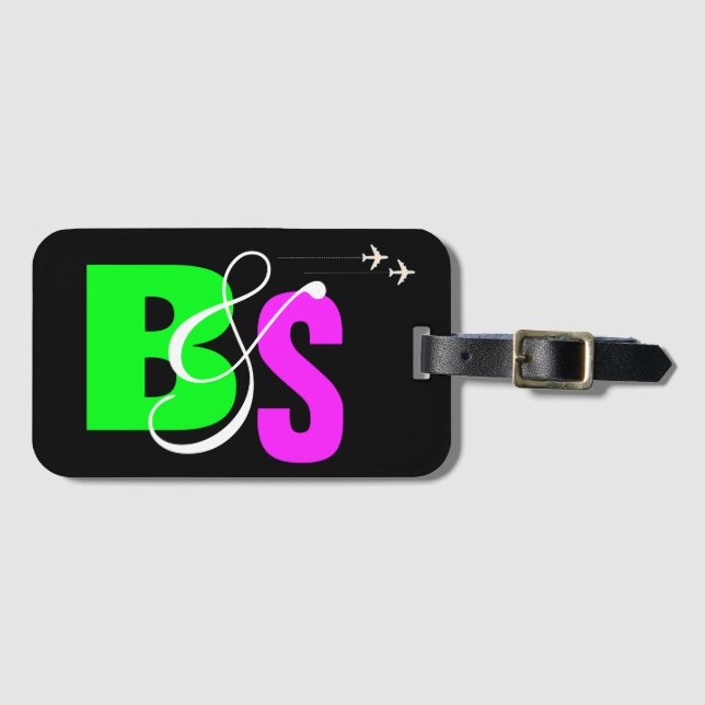 personalised mr. & mrs. neon initials luggage tag (Front Horizontal)