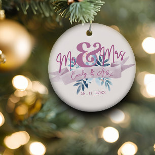 Personalised Mr & Mrs Newlywed Christmas  Ceramic Tree Decoration