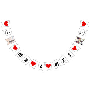 Personalised Mr & Mrs Newlywed Hearts Wedding  Bunting