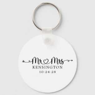 Personalised Mr Mrs Script Typography Wedding Key Ring