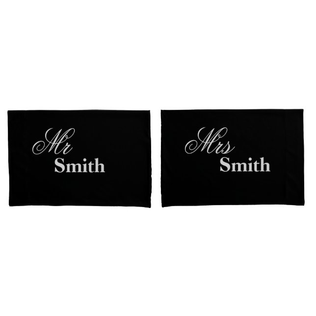 Personalised Mr Mrs Smith (Your Name) Black White Pillowcase (Front-Set)