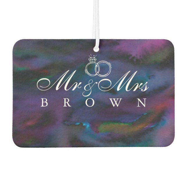 Personalised Mr & Mrs smokey purples water colour Car Air Freshener (Front)