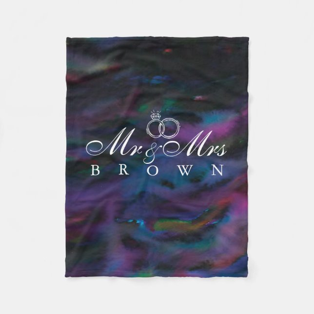 Personalised Mr & Mrs smokey purples water colour Fleece Blanket (Front)