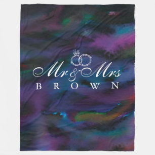 Personalised Mr & Mrs smokey purples water colour  Fleece Blanket