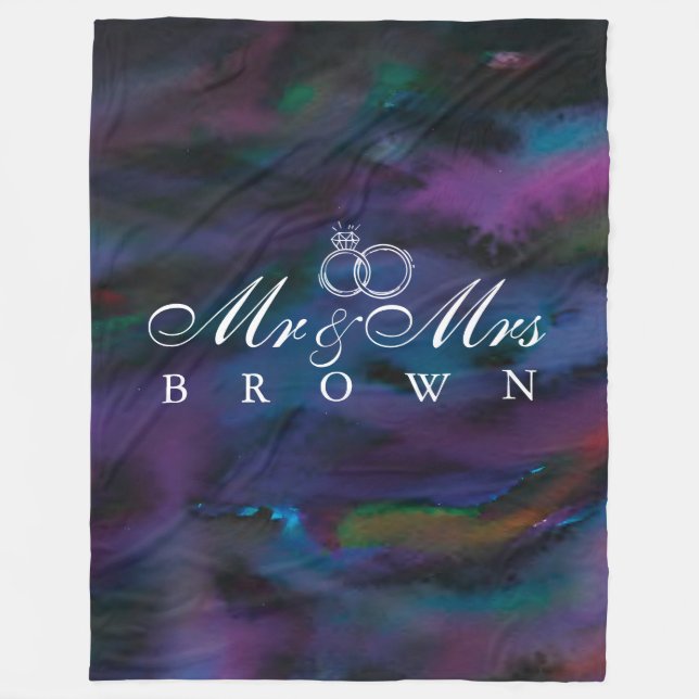 Personalised Mr & Mrs smokey purples water colour  Fleece Blanket (Front)