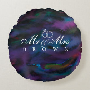 Personalised Mr & Mrs smokey purples water colour Round Cushion