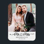 Personalised Mr Mrs Typography Wedding Photo Magnet<br><div class="desc">Script Wedding Heart Arrows Mr Mrs Wedding Photo Magnets personalised with the happy couple's last name,  & wedding date! Easy to customise for the perfect gift for weddings,  anniversaries,  first Christmas,  engagement,  etc. Please contact us at cedarandstring@gmail.com if you need assistance with the design or matching products.</div>