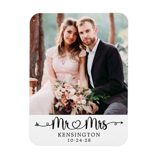 Personalised Mr Mrs Typography Wedding Photo Magnet (Vertical)