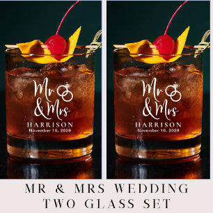Personalised Mr Mrs Wedding  Whiskey Glass