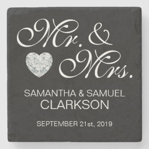 Personalised MR. & MRS. White Black Wedding Favour Stone Coaster