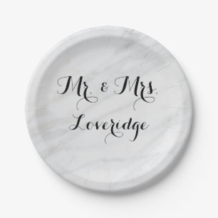 Personalised Mr. & Mrs. White Grey Grey Marble Paper Plate