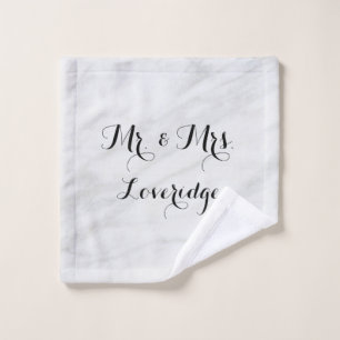 Personalised Mr. & Mrs. White Grey Grey Marble Wash Cloth