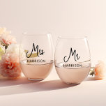 Personalised Mr & Mrs Wine Glasses<br><div class="desc">Discover the charm of our Mr & Mrs Stemless Wine Glasses – the quintessential celebration of love and unity. These exquisite stemless wine glasses are the perfect choice for toasting to the bride and groom's future together. Each glass embodies elegance and romance, making them an ideal gift for weddings, bridal...</div>