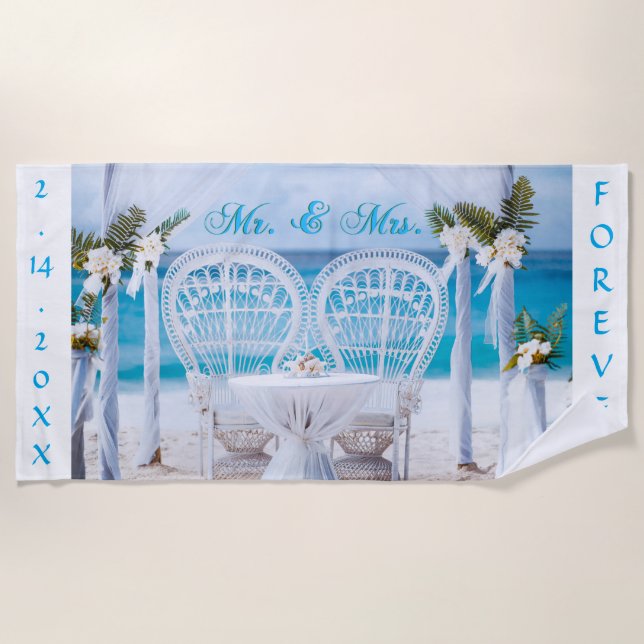 Personalised Mr & Mrs with Dates Beach Towel (Front)