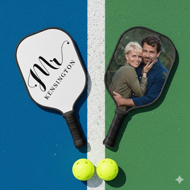Personalised Mr Newlywed Typography Photo Pickleball Paddle (Personalized Mr Newlywed Typography Photo Pickleball Paddle)