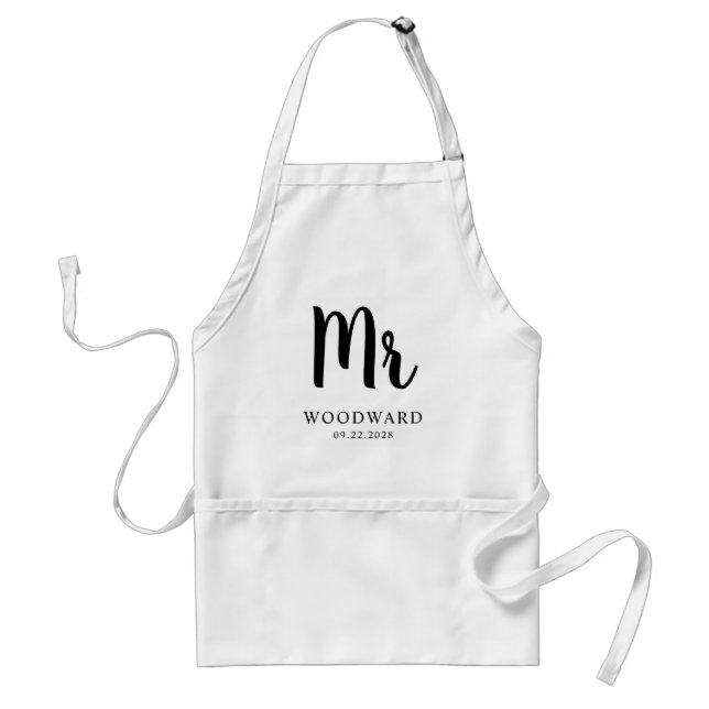 Personalised Mr Wedding Groom Black and White Standard Apron (Front)