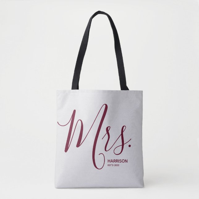 Personalised Mrs. Burgundy Script Tote Bag (Front)