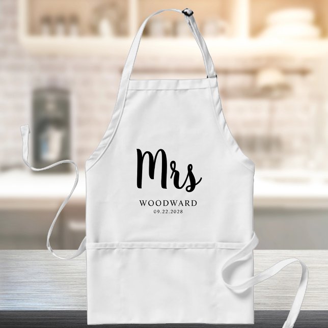 Personalised Mrs Calligraphy Bride Black White Standard Apron (Creator Uploaded)