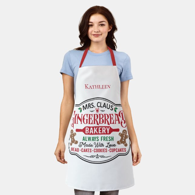 Personalised Mrs Claus Christmas Cookie Baking Apron (Worn)