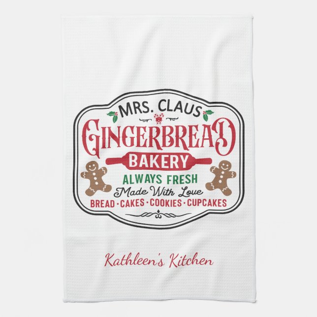 Personalised Mrs Claus Christmas Cookie Baking  Tea Towel (Vertical)