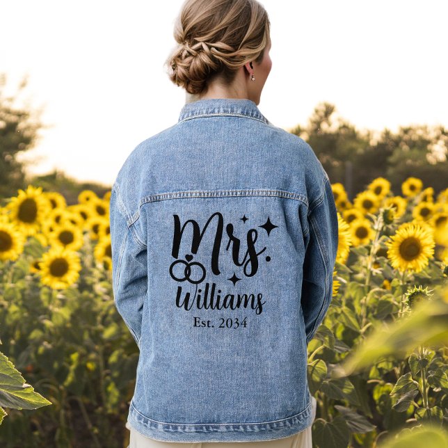 Personalised Mrs Est Date Bride Wedding Party Jean Denim Jacket (Personalized Mrs Est Date Bride Wedding Party Jean Denim Jacket
)