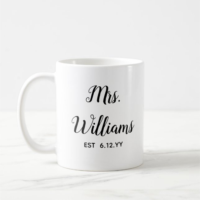 Personalised Mrs Est Your Date Bride Gift Custom Coffee Mug (Left)