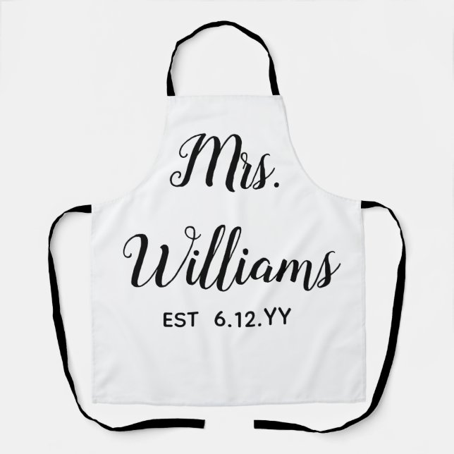 Personalised Mrs Est Your Date Present for Bride Apron (Front)