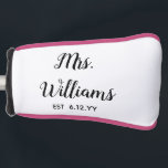 Personalised Mrs Est Your Date Present for Bride Golf Head Cover<br><div class="desc">personalised mrs est your date,  engagement gift for bride wedding,  present for bride wedding gift,  monogram last name newlywed modern,  black and white calligraphy script,  bridal shower gifts recently engaged,  mrs honeymoon golf head cover,  bachelorette party putter head cover,  bride fiance trip birthday gift,  bride gifts just married custom</div>