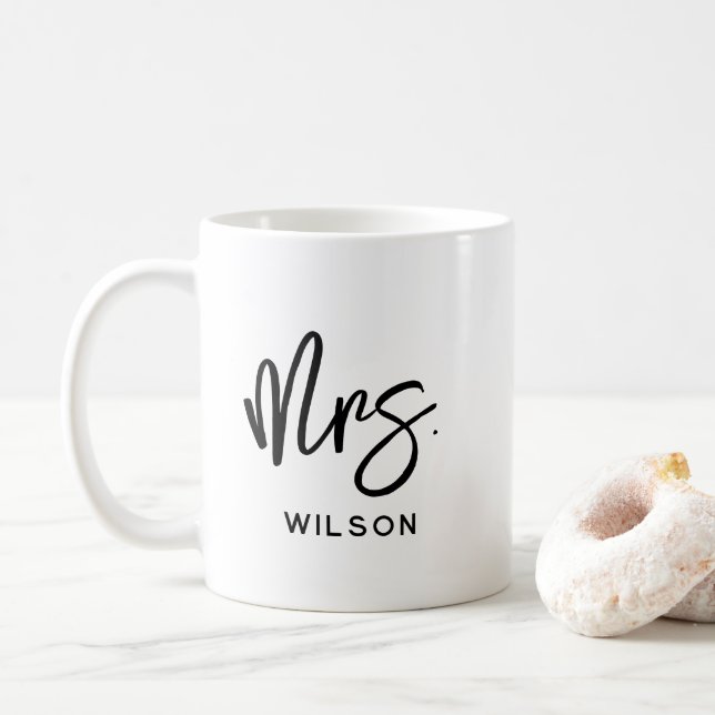 Personalised Mrs Last Name Modern Coffee Mug (With Donut)