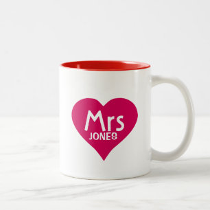 Personalised Mrs Mug in red heart