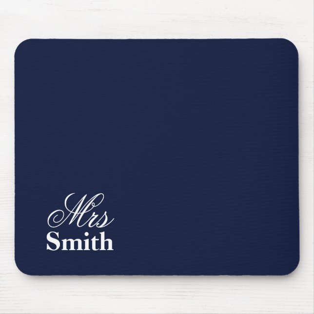 Personalised Mrs Name Navy Mouse Mat (Front)